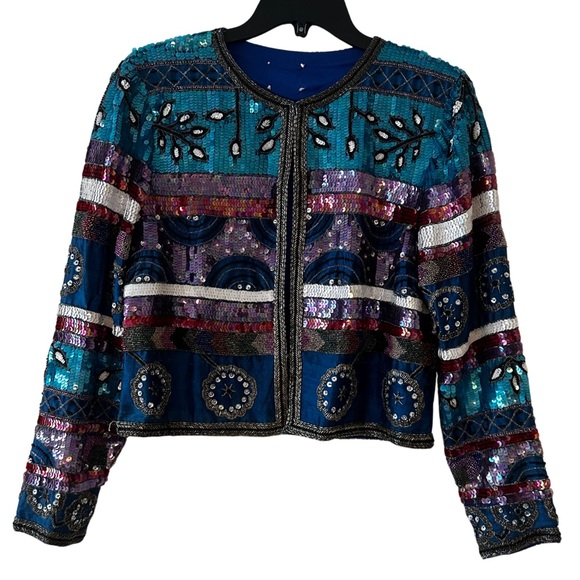 Fabulous Vintage Sequins Embroidered jacket cropped S M Evening wear